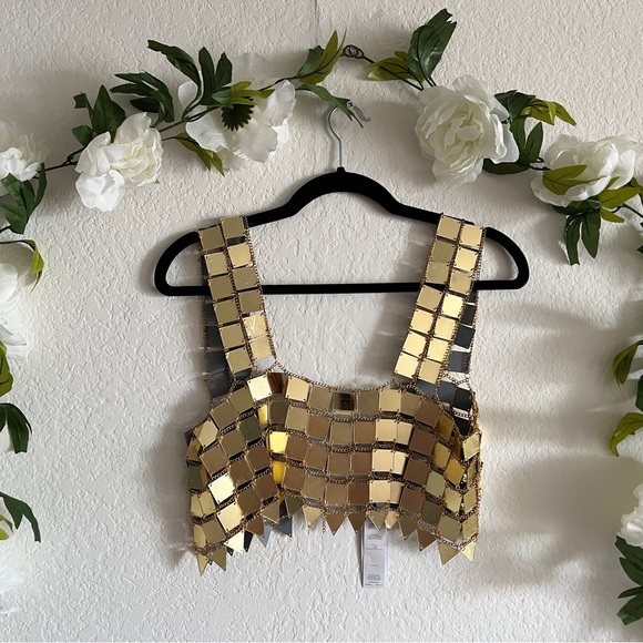Gold square chain mail Nastygal tank top — perfect for festivals! New with tags - Picture 5 of 12